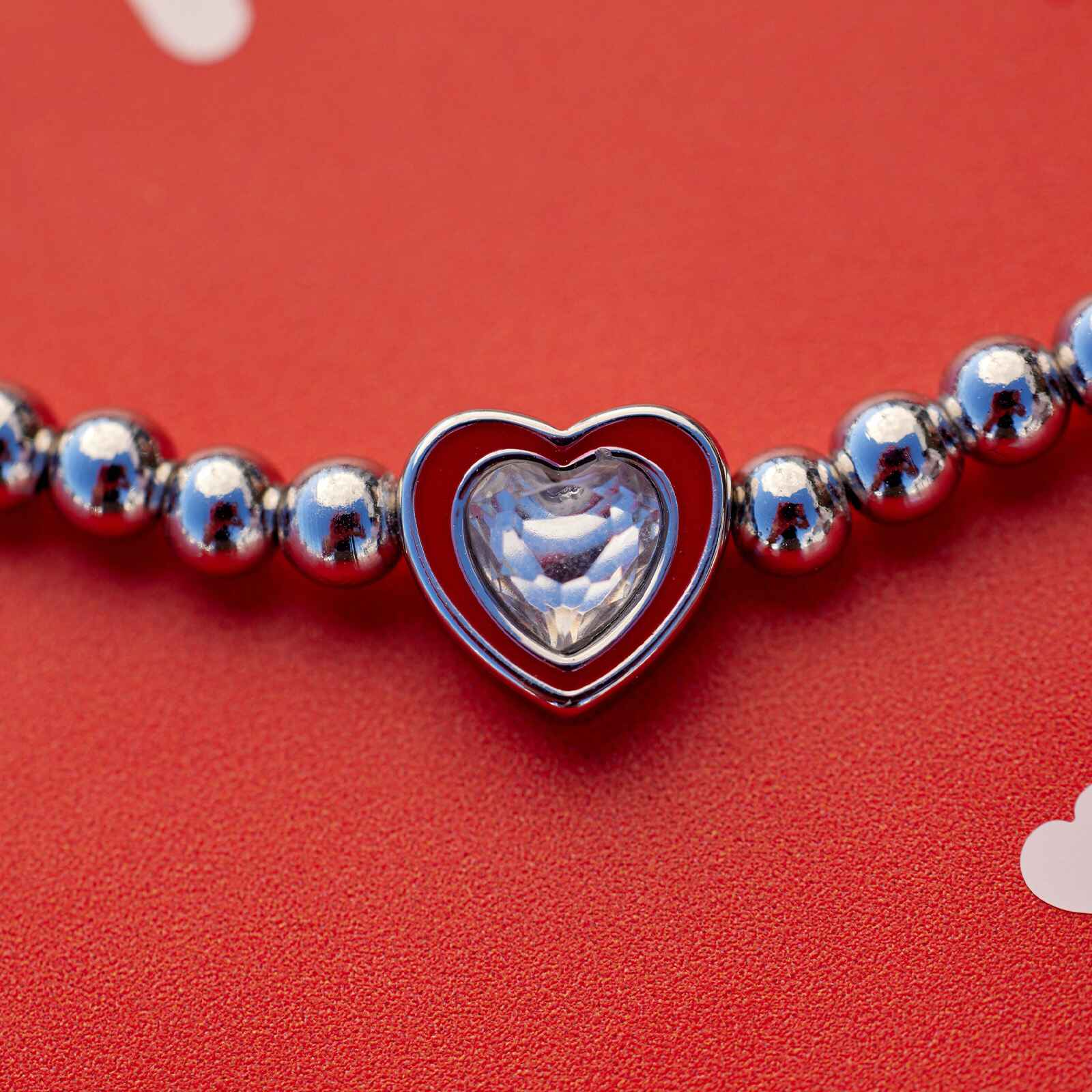 Stone & Enamel Heart Stretch Bracelet - Image 3